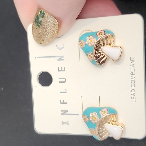 Black and Gold Enamel Mushroom Post Earrings - Picture 5 of 5